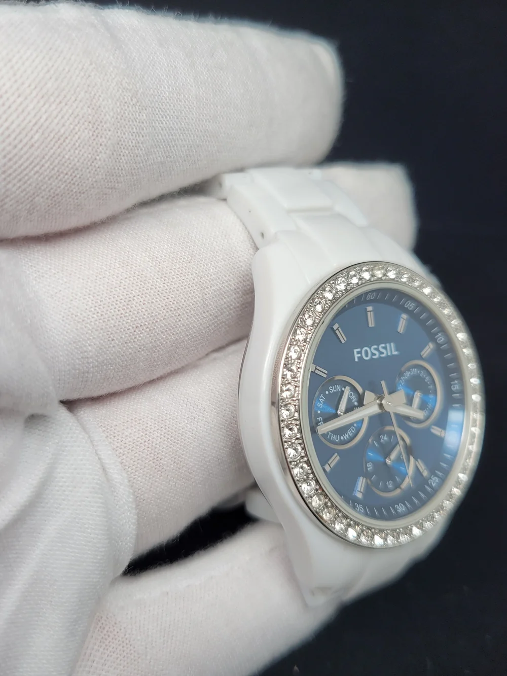 Fossil Silver Watch Back with White Band
